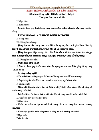 Kế hoạch bài dạy Công nghệ 7 (Kết nối tri thức) - Bài 8: Trồng, chăm sóc và bảo vệ rừng