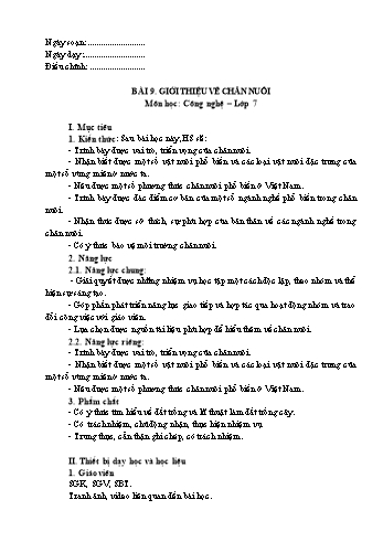 Kế hoạch bài dạy Công nghệ 7 (Kết nối tri thức) - Bài 9: Giới thiệu về chăn nuôi
