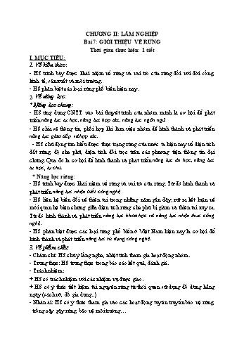 Kế hoạch bài dạy Công nghệ 7 (Kết nối tri thức) - Chương II: Lâm nghiệp - Bài 7: Giới thiệu về rừng