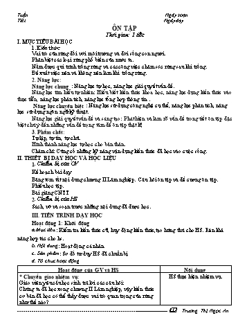 Kế hoạch bài dạy Công nghệ 7 (Kết nối tri thức) - Ôn tập chương II - Trương Thị Ngọc An