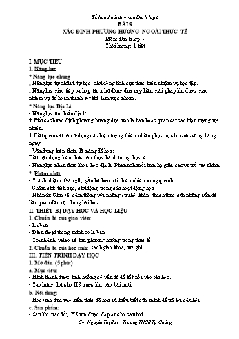 Kế hoạch bài dạy Địa lí 6 - Bài 9: Xác định phương hướng ngoài thực tế - Nguyễn Thị San