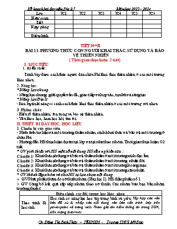 Kế hoạch bài dạy Địa lí 7 - Bài 11: Phương thức con người khai thác, sử dụng và bảo vệ thiên nhiên - Năm học 2023-2024 - Đặng Thị Bích Thủy