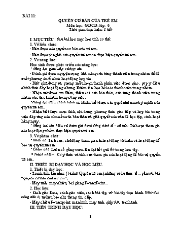 Kế hoạch bài dạy Giáo dục công dân 6 - Bài 11: Quyền cơ bản của trẻ em