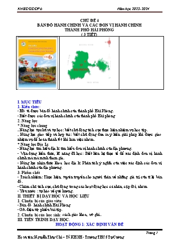 Kế hoạch bài dạy Giáo dục địa phương 6 - Chủ đề 4: Bản đồ hành chính và các đơn vị hành chính Thành phố Hải Phòng - Năm học 2023-2024 - Nguyễn Thùy Chi