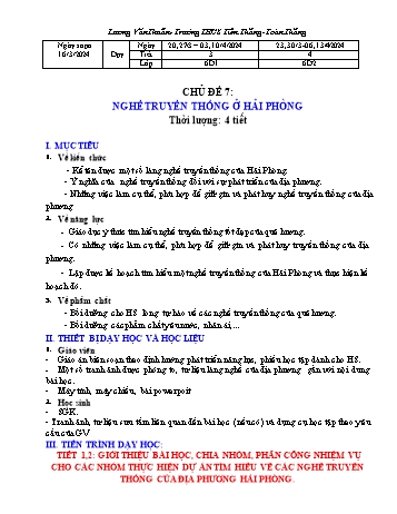 Kế hoạch bài dạy Giáo dục địa phương 6 Hải Phòng - Chủ đề 7: Nghề truyền thống ở Hải Phòng - Năm học 2023-2024 - Lương Văn Thuẩn