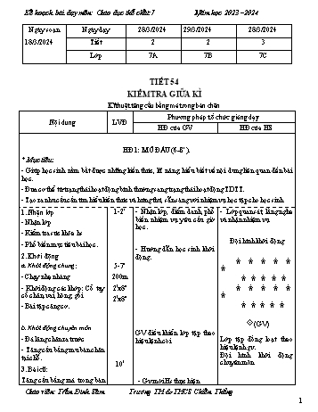 Kế hoạch bài dạy Giáo dục thể chất 7 - Kiểm gia giữa kì - Năm học 2023-2024 - Trần Đình Sâm