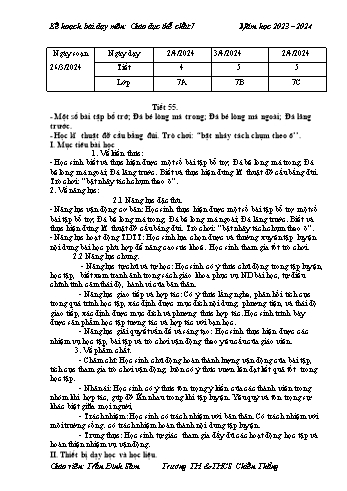 Kế hoạch bài dạy Giáo dục thể chất 7 - Tiết 55 đến 60 - Năm học 2023-2024 - Trần Đình Sâm