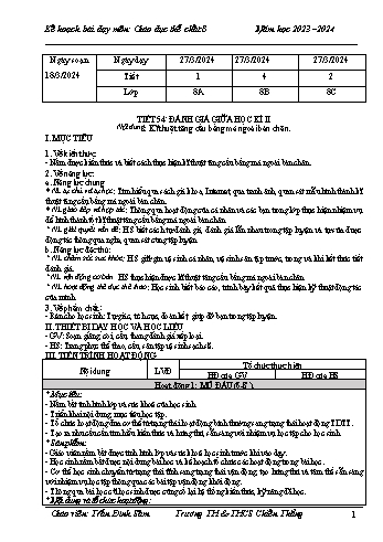 Kế hoạch bài dạy Giáo dục thể chất 8 - Bài: Đánh giá giữa học kì II - Năm học 2023-2024 - Trần Đình Sâm