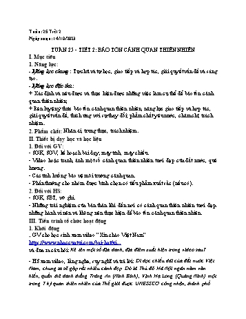 Kế hoạch bài dạy Hoạt động trải nghiệm 6 - Tuần 25: Bảo tồn cảnh quan thiên nhiên - Năm học 2023-2024