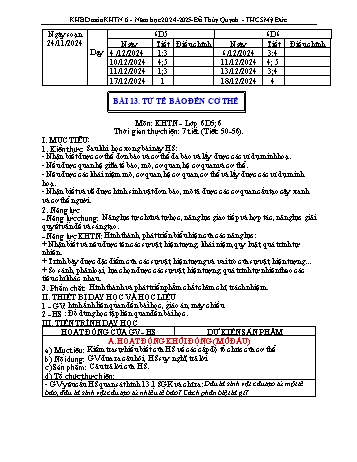 Kế hoạch bài dạy Khoa học tự nhiên 6 - Bài 13: Từ tế bào đến cơ thể - Năm học 2024-2025 - Đỗ Thúy Quỳnh