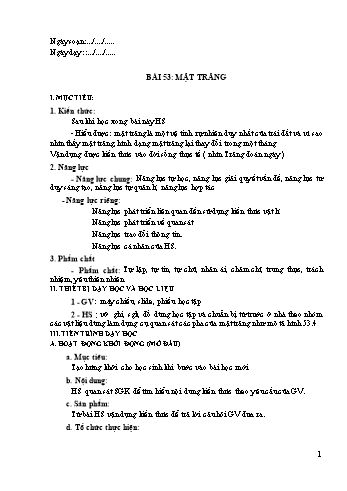 Kế hoạch bài dạy Khoa học tự nhiên 6 - Bài 53: Mặt trăng