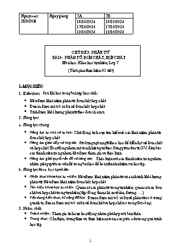 Kế hoạch bài dạy Khoa học tự nhiên 7 - Chủ đề 3: Phân tử - Bài 4: Phân tử, đơn chất, hợp chất - Năm học 2024-2025