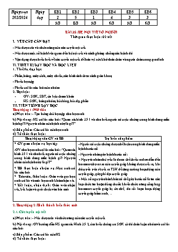 Kế hoạch bài dạy Khoa học tự nhiên 8 - Bài 35: Hệ nội tiết ở người - Năm học 2023-2024