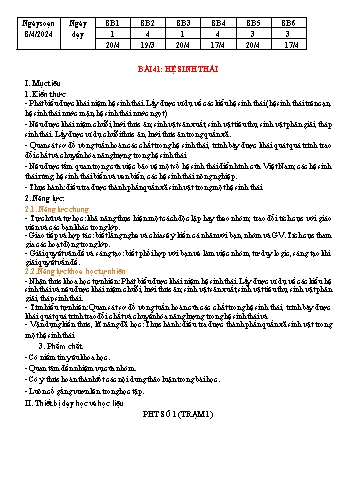Kế hoạch bài dạy Khoa học tự nhiên 8 - Bài 41: Hệ sinh thái - Năm học 2023-2024