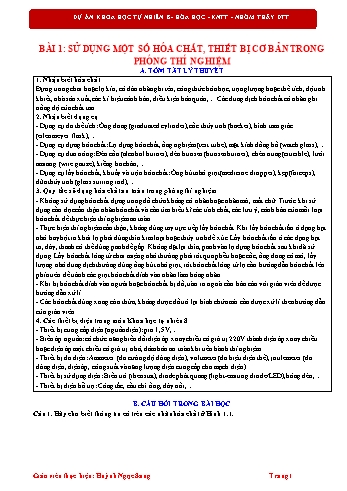 Kế hoạch bài dạy Khoa học tự nhiên 8 (Kết nối tri thức) - Bài 1: Sử dụng một số hóa chất, thiết bị cơ bản trong phòng thí nghiệm - Huỳnh Ngọc Sang