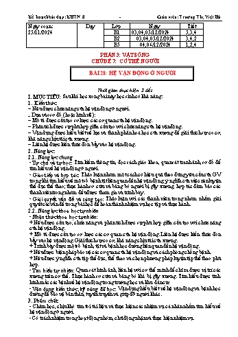 Kế hoạch bài dạy Khoa học tự nhiên 8 - Phần 3: Vật sống - Chủ đề 7: Cơ thể người - Bài 28: Hệ vận động ở người - Năm học 2024-2025 - Trương Thị Việt Hà