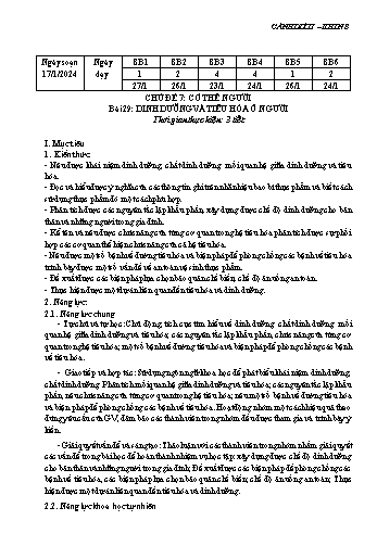 Kế hoạch bài dạy Khoa học tự nhiên 8 Sách Cánh diều - Chủ đề 7: Cơ thể người - Bài 29: Dinh dưỡng và tiêu hóa ở người