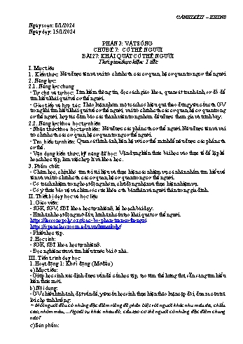 Kế hoạch bài dạy Khoa học tự nhiên 8 Sách Cánh diều - Phần 3: Vật sống - Chủ đề 7: Cơ thể người - Bài 27: Khái quát về cơ thể người - Năm học 2023-2024