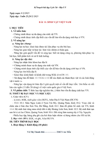 Kế hoạch bài dạy Lịch sử & Địa lí 8 - Tuần 23 - Năm học 2024-2025