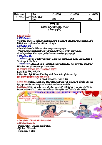 Kế hoạch bài dạy Ngữ văn 6 - Bài: Thực hành Tiếng Việt Trạng ngữ