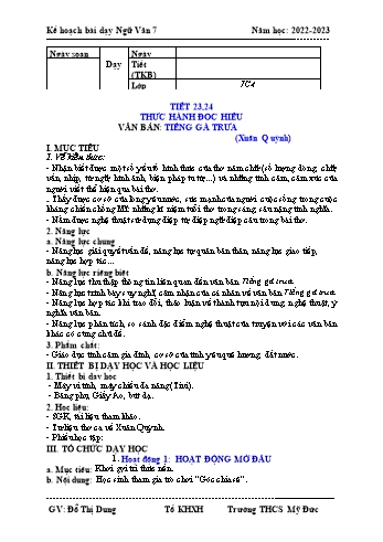 Kế hoạch bài dạy Ngữ văn 7 - Thực hành đọc hiểu: Tiếng gà trưa - Năm học 2022-2023 - Đỗ Thị Dung