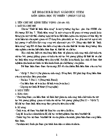 Kế hoạch bài dạy Stem Khoa học tự nhiên 7 (Phân môn Vật lí) - Chủ đề: Kính tiềm vọng