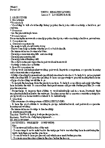 Kế hoạch bài dạy Tiếng Anh 7 - Tuần 5 - Unit 2: Healthy living - Lesson 7