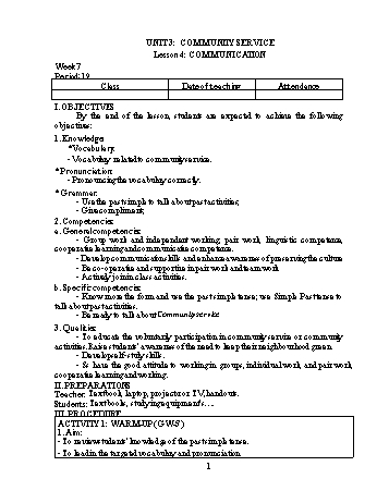 Kế hoạch bài dạy Tiếng Anh 7 - Unit 3: Community service - Lesson 4: Communication
