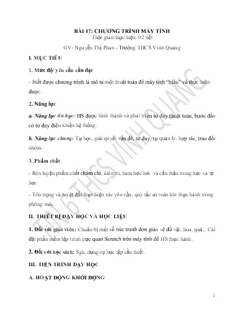 Kế hoạch bài dạy Tin học 6 - Bài 17: Chương trình máy tính - Nguyễn Thị Phan