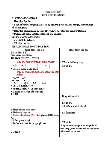 Kế hoạch bài dạy Toán 4 - Bài: Rút gọn phân số