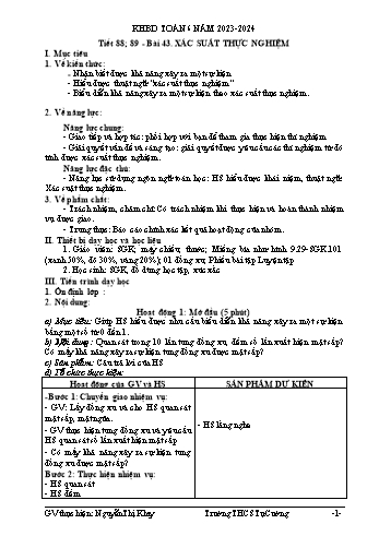 Kế hoạch bài dạy Toán 6 - Bài 43: Xác suất thực nghiệm - Năm học 2023-2024 - Nguyễn Thị Khay