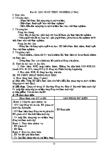 Kế hoạch bài dạy Toán 6 - Bài 43: Xác suất thực nghiệm