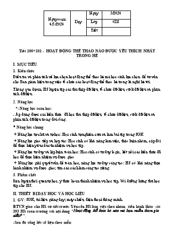 Kế hoạch bài dạy Toán 6 - Bài: Hoạt động thể thao nào được yêu thích nhất trong hè? - Năm học 2023-2024