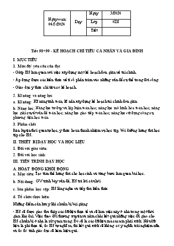 Kế hoạch bài dạy Toán 6 - Bài: Kế hoạch chi tiêu cá nhân và gia đình - Năm học 2023-2024