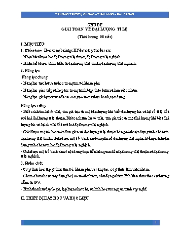 Kế hoạch bài dạy Toán 7 - Chủ đề: Giải toán đại lượng tỉ lệ - Trường THCS Tự Cường