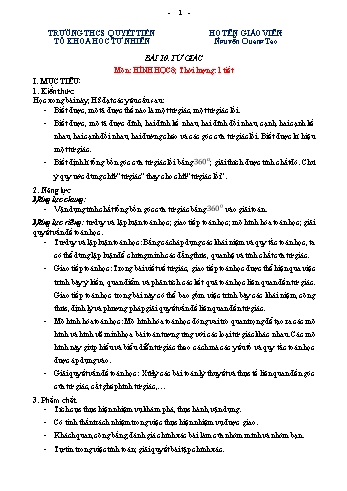 Kế hoạch bài dạy Toán 8 - Bài 10: Tứ giác - Nguyễn Quang Tạo