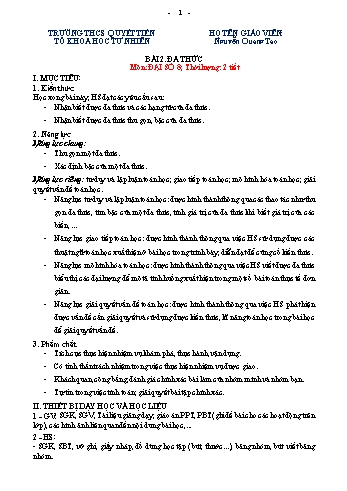 Kế hoạch bài dạy Toán 8 - Bài 2: Đa thức - Nguyễn Quang Tạo