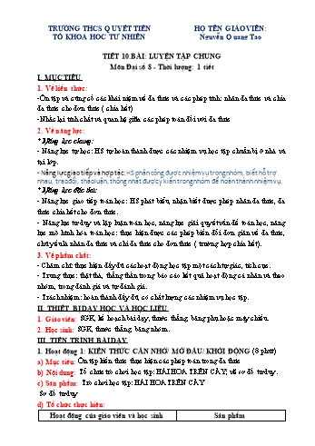 Kế hoạch bài dạy Toán 8 - Bài: Luyện tập chung - Nguyễn Quang Tạo