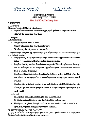 Kế hoạch bài dạy Toán 8 - Chương I: Đa thức - Bài 1: Đơn thức (2 tiết) - Nguyễn Quang Tạo