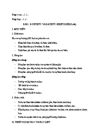 Kế hoạch bài dạy Toán 8 - Chương II