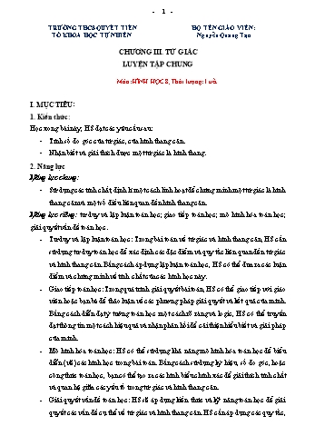 Kế hoạch bài dạy Toán 8 - Chương III: Tứ giác - Bài: Luyện tập chung - Nguyễn Quang Tạo