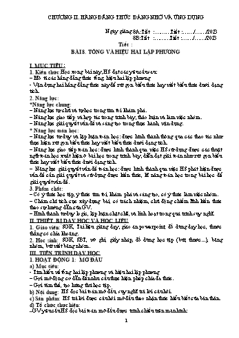 Kế hoạch bài dạy Toán 8 (Đại số) Sách Kết nối tri thức - Chương II: Hằng đẳng thức đáng nhớ và ứng dụng - Bài 8: Tổng và hiệu hai lập phương