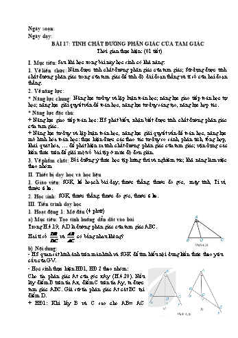 Kế hoạch bài dạy Toán 8 (Hình học) Sách Kết nối tri thức - Bài 17: Tính chất đường phân giác của tam giác