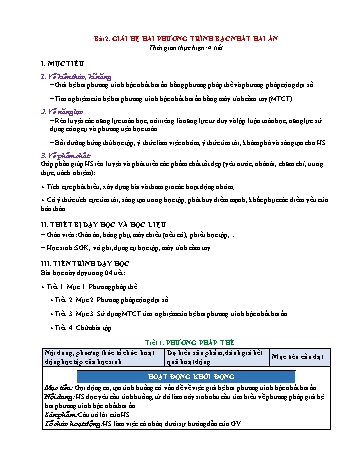 Kế hoạch bài dạy Toán 9 (Đại số) - Bài 2: Giải hệ phương trình bậc nhất hai ẩn