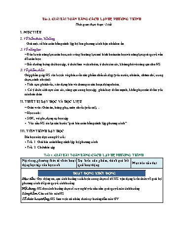 Kế hoạch bài dạy Toán 9 (Đại số) - Bài 3: Giải bài toán bằng cách lập hệ phương trình