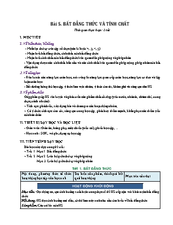 Kế hoạch bài dạy Toán 9 (Đại số) - Bài 5: Bất đẳng thức và tính chất