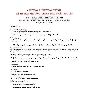 Kế hoạch bài dạy Toán 9 (Đại số) - Chương I: Phương trình và hệ hai phương trình bậc nhất hai ẩn - Bài 1: Khái niệm phương trình và hệ hai phương trình bậc nhất hai ẩn