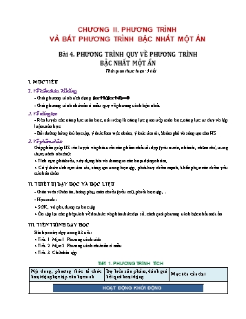 Kế hoạch bài dạy Toán 9 (Đại số) - Chương II: Phương trình và bất phương trình bậc nhất một ẩn - Bài 4: Phương trình quy về phương trình bậc nhất một ẩn