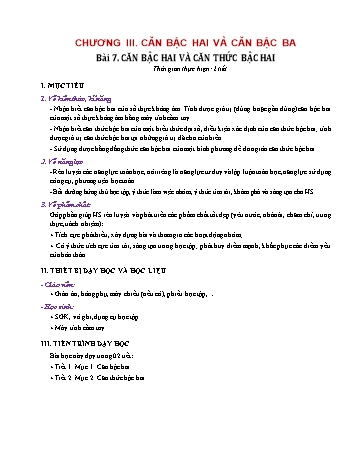 Kế hoạch bài dạy Toán 9 (Đại số) - Chương III: Căn bậc hai và căn bậc ba - Bài 7: Căn bậc hai và căn thức bậc hai
