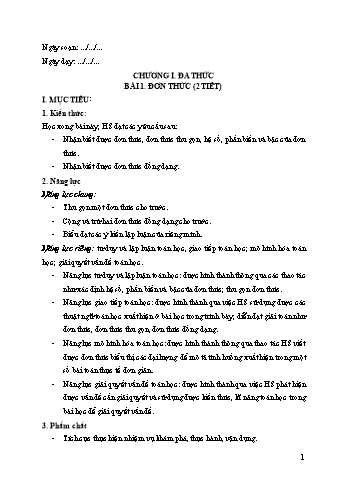 Kế hoạch bài dạy Toán Lớp 8 - Chương I-III